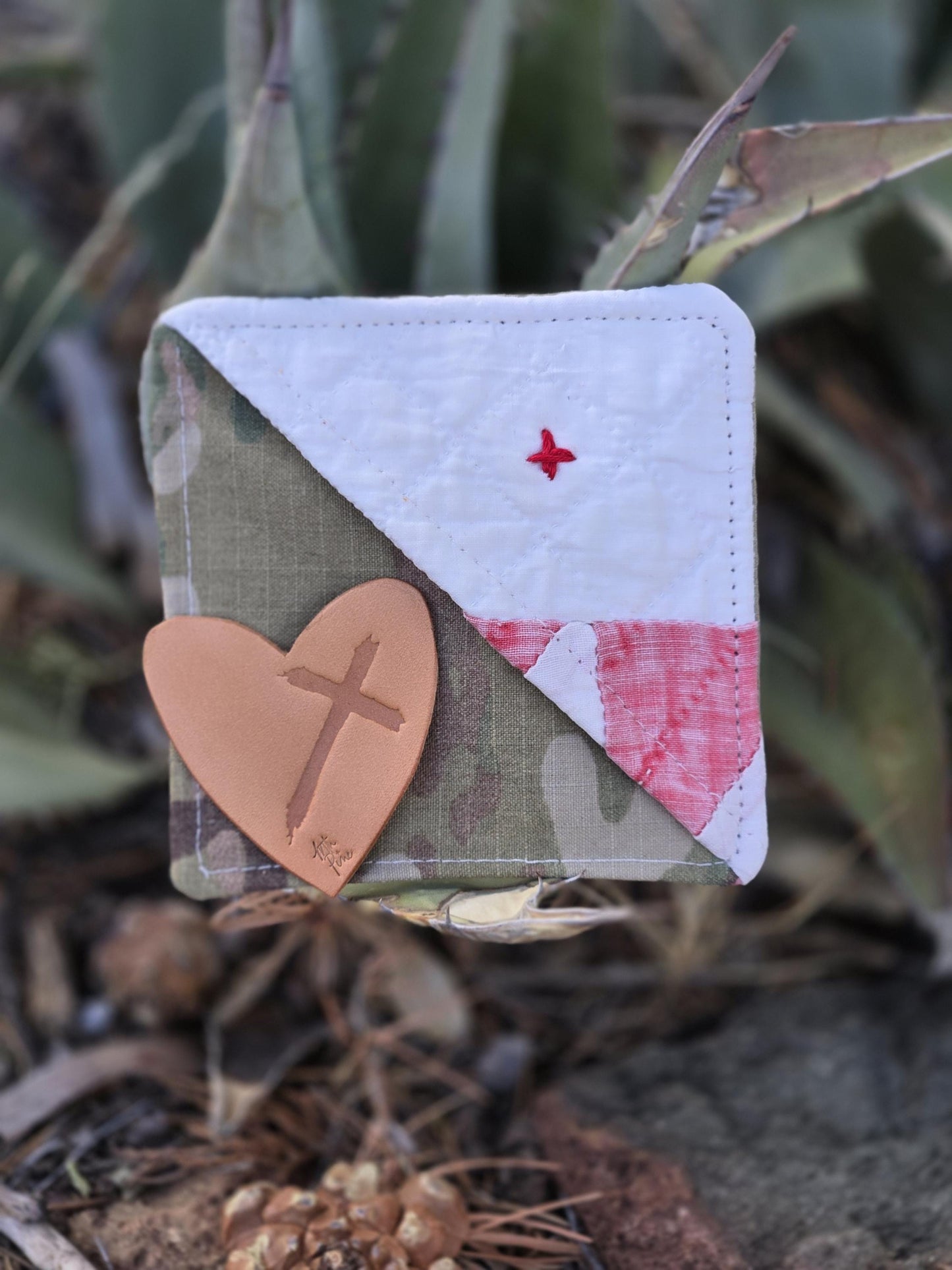 One Antique Quilt bookmark & One Leather Heart Prayer Pocket